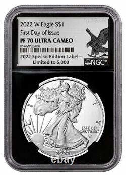 2022 W $1 Proof American Silver Eagle NGC PF70 FDOI. 999 Silver Label Black Core