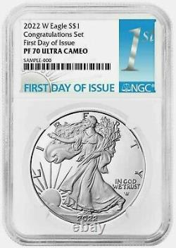 2022 W NGC PF70 $1 Congratulations Set FIRST DAY ISSUE Silver Eagle Proof FDI %%