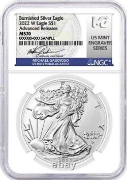 2022 W Ngc Burnished Ms70 Advance Releases Silver Eagle Gaudioso Mg Mes Rarest