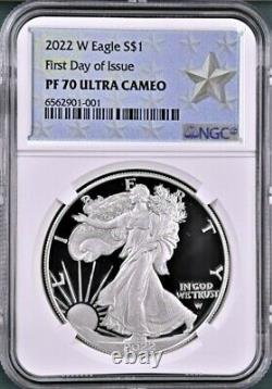 2022 W PROOF SILVER EAGLE, NGC PF70UC FDOI, SILVER STAR LABEL, with OGP, IN HAND