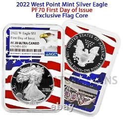2022 W Silver $1 Eagle Proof First Day of Issue NGC PF70 Ultra Cameo Flag Core