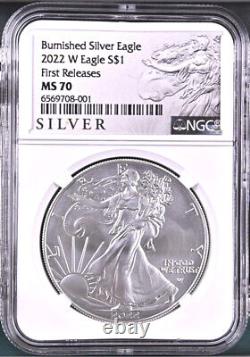 2022 w burnished silver eagle, ngc ms70 first releases, with coa, als label