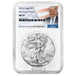 2023 $1 American Silver Eagle 3pc Set NGC MS70 FDI Trump Label Red White Blue