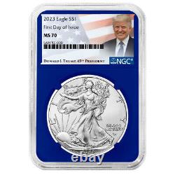 2023 $1 American Silver Eagle 3pc Set NGC MS70 FDI Trump Label Red White Blue