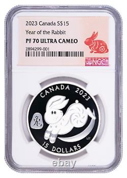 2023 $15 Canada NGC PF70 Year of the Rabbit 1oz Silver Proof Coin Includes Box
