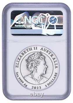 2023 $2 Australia Lunar Rabbit 2oz Silver NGC MS70 Antiqued First Releases