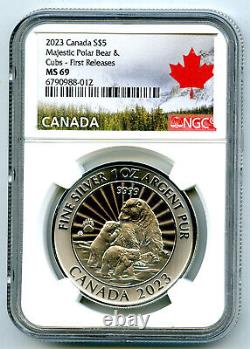 2023 $5 Canada 1 Oz. 9999 Silver Polar Bear & Cubs Ngc Ms69 Queen Elizabeth Fr