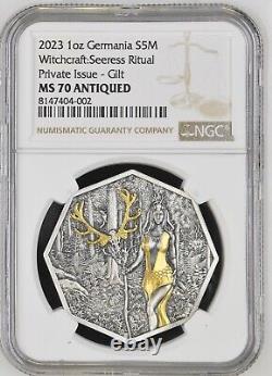 2023 Germania Witchcraft Seeress 1oz Silver Antique Coin Mintage 2000 NGC MS70