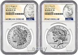 2023 (MS70/PF70) 6-Coin Set $1 Morgan & Peace Silver Dollars FDOI NGC