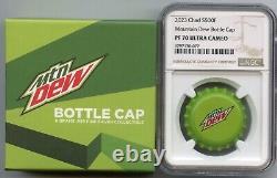 2023 Mountain Dew Bottle Cap. 999 Silver 6g Chad Coin NGC PF70 Mtn Dew JP444