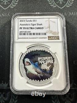 2023 NGC PF70 UC Tuvalu Australia Tiger Shark Deadly Dangerous 1 oz Silver Coin