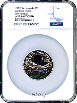 2023 Ningaloo Eclipse 2oz Silver Antiqued Colored Coin NGC MS70 FR