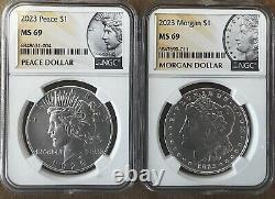 2023 P Morgan & Peace Silver Dollar $1 Uncirculated Coins NGC MS69