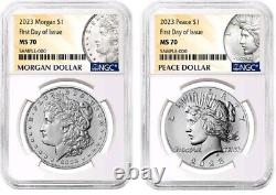 2023 (P) PEACE & MORGAN DOLLARS NGC MS70 FIRST DAY OF ISSUE (2) COIN SET presale