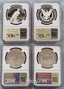 2023 S/(p) Peace & Morgan Dollars Ngc Ms70/pf70 Fdoi (4) Coin Set Omp Inc
