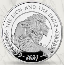 2023 UK £5 2oz LION AND EAGLE PF70 FDOI MERCANTI DESIGNED & SIGNED
