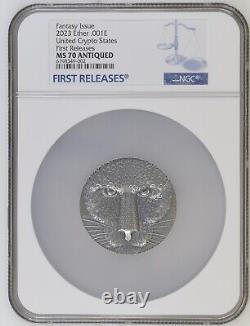 2023 United Crypto States Binary Puma 2oz Silver Antiqued Coin NGC MS70 FR
