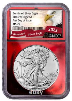 2023-W $1 1oz Burnished Silver Eagle NGC MS70 FDI Red Core Eagle Label PRESALE