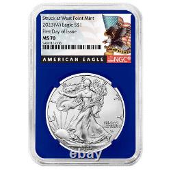 2023 (W) $1 American Silver Eagle 3pc Set NGC MS70 FDI Black Label Red White Blu