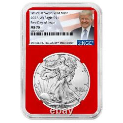 2023 (W) $1 American Silver Eagle 3pc Set NGC MS70 FDI Trump Label Red White Blu