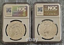 2023 (p) Peace & Morgan Dollars Ngc Ms70 Fdoi (2) Coin Set Omp Inc (in Hand)