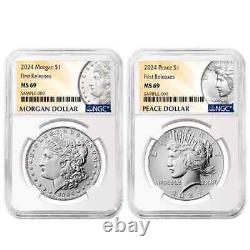 2024 $1 Morgan and Peace Silver Dollar 2pc Set NGC MS69 FR PRESALE