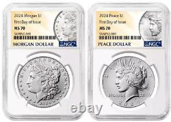 2024 $1 Morgan and Peace Silver Dollar 2pc Set NGC MS70 FDOI PRESALE