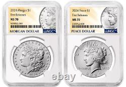 2024 $1 Morgan and Peace Silver Dollar 2pc Set NGC MS70 FR PRESALE