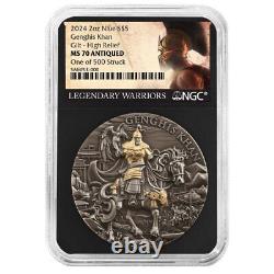 2024 2 oz GENGHIS KHAN Silver Coin NGCX MS 10 Legendary Warriors Niue