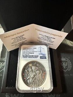 2024 Cameroon 2 oz Silver Midnight Seduction NGC MS70 Antiqued HR 1st Release