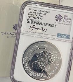 2024 Gr Britain £5 Lion & The Eagle 2 Oz Liberty Bell NGC REV PF70 FDI Jennings