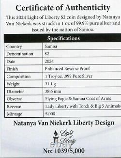 2024 Light of Liberty Natanya Van Niekerk 1 Oz Silver NGC PF70 $2 Samoa JP837