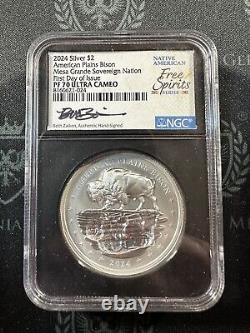 2024 Mesa Grande $2 2oz Silver Bison NGC PF70 FDI UHR Beth Zaiken Sig. Edition