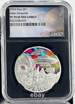 2024 Niue Alien Encounter 1 oz Silver Coin NGC PF 70 Galaxy Label 90 Mintage