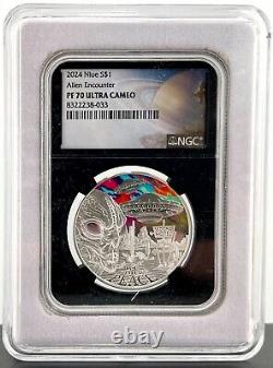 2024 Niue Alien Encounter 1 oz Silver Coin NGC PF 70 Galaxy Label 90 Mintage