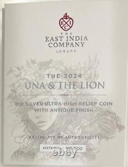 2024 St. Helena £2 UNA AND THE LION 2 Oz UHR Silver NGC MS70 ANTIQUED FR POP 8