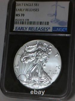 3-2017 Silver Eagles E. R. NGC MS70 cert. #s in sequence-scratch-free cases NICE