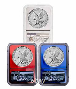 3 Coin Set 2022 American Silver Eagle NGC MS70 FR Patriotic Foil Core
