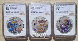 3 Pieces NGC MS70 2024 Australia Lunar Year Series 1oz Silver Coins Dragon