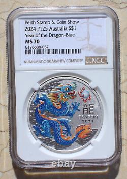 3 Pieces NGC MS70 2024 Australia Lunar Year Series 1oz Silver Coins Dragon