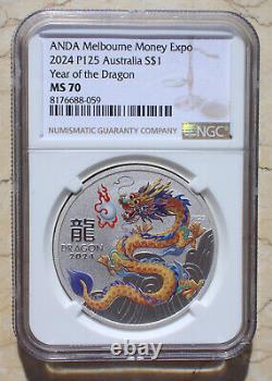 3 Pieces NGC MS70 2024 Australia Lunar Year Series 1oz Silver Coins Dragon