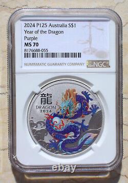 3 Pieces NGC MS70 2024 Australia Lunar Year Series 1oz Silver Coins Dragon