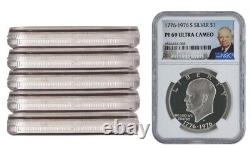 5 Coins 1976-S Eisenhower Proof Silver One Dollar Coins NGC PF69 Ultra Cameo