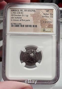 AEGINA / AIGINA 350BC Ancient Silver Greek Drachm Coin LAND TORTOISE NGC i58228