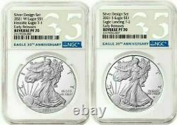 American Eagle 2021 Silver Reverse Proof Designer Edition 2 Coins NGC PF70 Pre