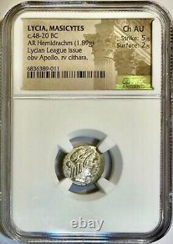 Ancient Greek Silver Coin Lycia 48-20 BC MASICYTES AR Hemidrachm NGC Choice AU