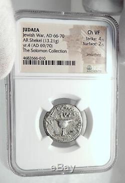 Ancient JEWISH WAR v ROMANS Silver Year 4 Shekel of JERUSALEM Coin NGC i80330