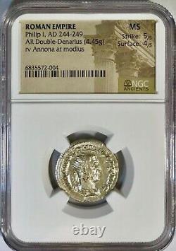 Ancient Roman Silver Coin Philip I 244-249 AD AR Double Denarius NGC MS 5/5 4/5