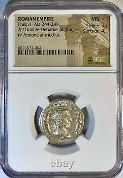 Ancient Roman Silver Coin Philip I 244-249 AD AR Double Denarius NGC MS 5/5 4/5