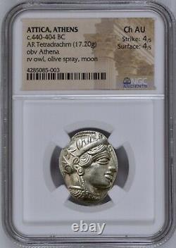 Attica Athens Greek Owl Silver Tetradrachm Coin (440-404 BC) NGC CH AU 4/5 4/5